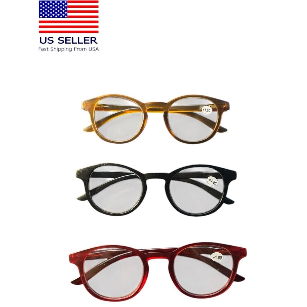 Reading Glasses Round Blue Light Blocking 3 Piece Set Strenght +1.00